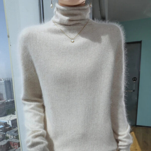 Sd6c399c704a84e44b255d5d368d2f5e2N.jpg Autumn And Winter New 100% Pure Mink Cashmere Sweater Women's Pile Collar Pullover Slim Sweater Knitted Bottoming Shirt