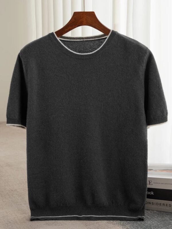 Sd6ce9b7cd3c24061a6afc2752da035e0s.jpg 2025 Spring/Summer New Fashion O-Neck Knit Short Sleeve Spliced Business Casual T-Shirts Men's Clothing Loose Tops England Tees