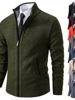 Sd6e90569b2644a38bc1e6b83d91d882eY.jpg Autumn Winter Men's Casual Sweaters Solid Color Turtleneck Sweater Cardigan Fleece Zipper Cardigan Knit Jackets