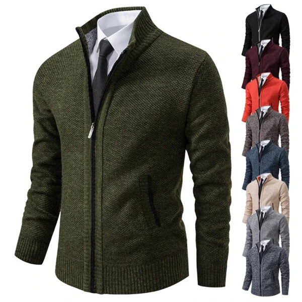 Sd6e90569b2644a38bc1e6b83d91d882eY.jpg Autumn Winter Men's Casual Sweaters Solid Color Turtleneck Sweater Cardigan Fleece Zipper Cardigan Knit Jackets
