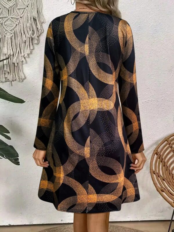 Sd701bf176bc6428c934e98d6abccc0035.jpg Women's Early Autumn Long - Sleeve V - Neck Dress, Geometric Gold - Print, Ideal for Casual & Evening