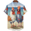 Funny Chicken Graphic Shirts For Men Clothes Cute Cartoon Hawaiian Short Sleeve Fashion Animal 3D Print Blouses Y2k Beach Shirts