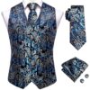 Wedding Purple Men Vest Paisley Floral Necktie Handkerchief Cufflinks Sets Blue Green Red Male Sleeveless V-Neck Waistcoat Party