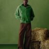 Men Casual Versatile Rugby Knit Sweater for Autumn and Winter Niche Design Green Exploration Pattern Embroidery Loose Pullover