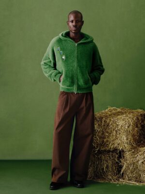 Men Casual Versatile Rugby Knit Sweater for Autumn and Winter Niche Design Green Exploration Pattern Embroidery Loose Pullover