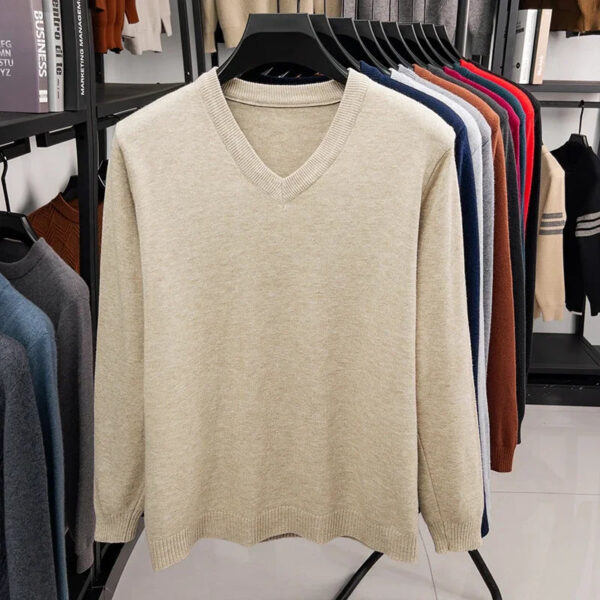Sd7a6de2a833d4817949bb9c3139373e33.jpg 2025 Men's V-Neck Basic Solid Color Sweatshirt Warm Autumn Knitted Oversize Pullover Elastic round Neck Sweater for Casual Wear