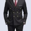 Men Double Breasted Suit Black Slim Fit High Quality Wedding Costume Party Prom Gold Button Male Suits