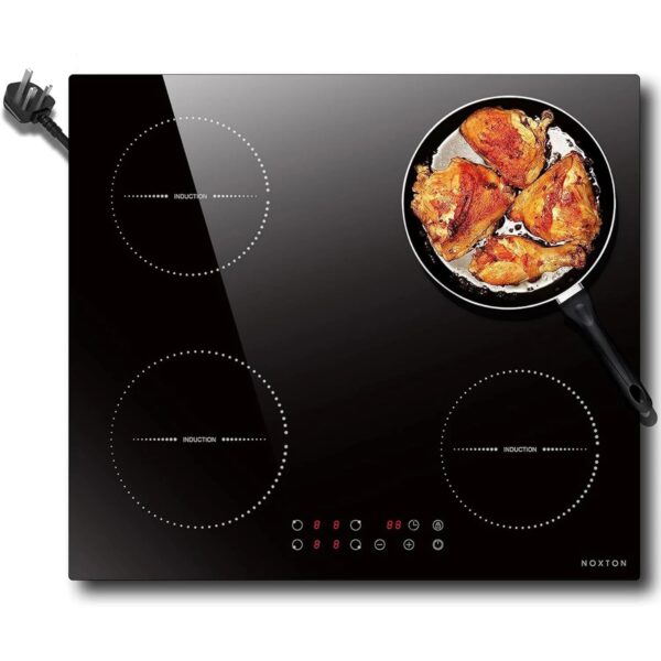 NOXTON Plug in Induction Hob, 4 Zones Electric 60cm Built-in, Touch, Safety Lock, 99-Min-Timer, Black, (UK:2800W/EU:3500W)
