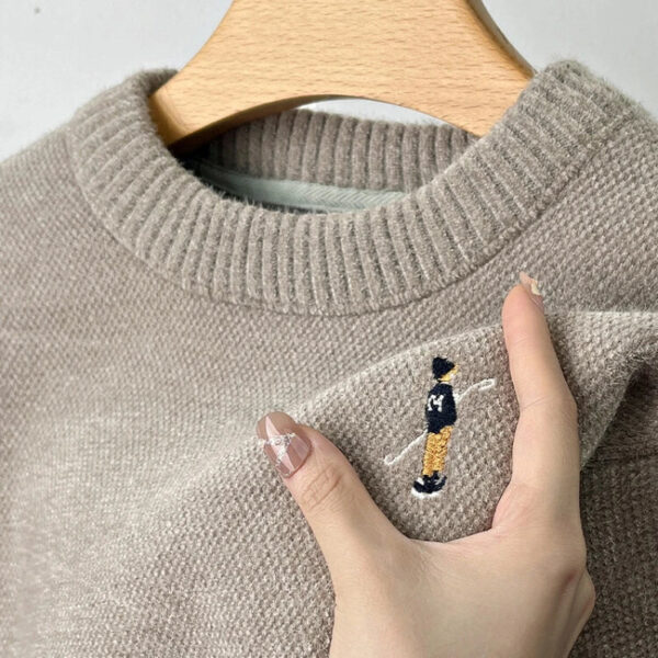 Sd83048ec193447aba2653d3dfa9db418l.jpg Premium Luxury 2024 Autumn/Winter Round Neck Solid Color Exquisite Embroidery Men's Sweater Casual Warm Thick Knitted Sweater