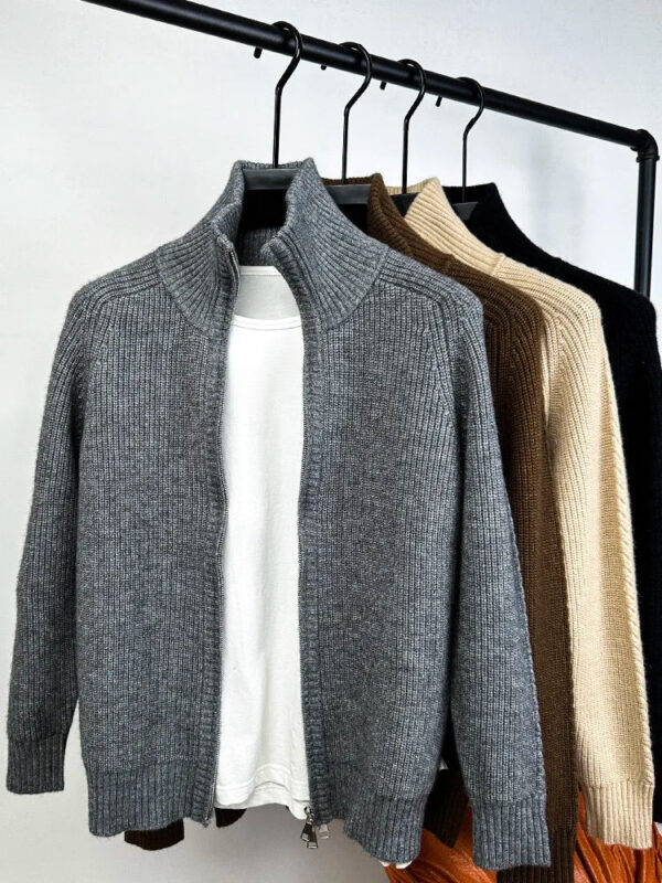 Sd83b22f443064f068dddfba9d0556d12J.jpg Advanced luxury zipper sweater coat men's autumn winter new casual Korean trend solid color cardigan thickened warm knit jacket