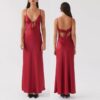Sd93481d3327e4c60bce14da2939b7901N.jpg Combhasaki Women's Elegant Solid Color Adjustable Thin Shoulder Straps Cutout Tie-Up Front Backless Summer Long Cami Silky Dress