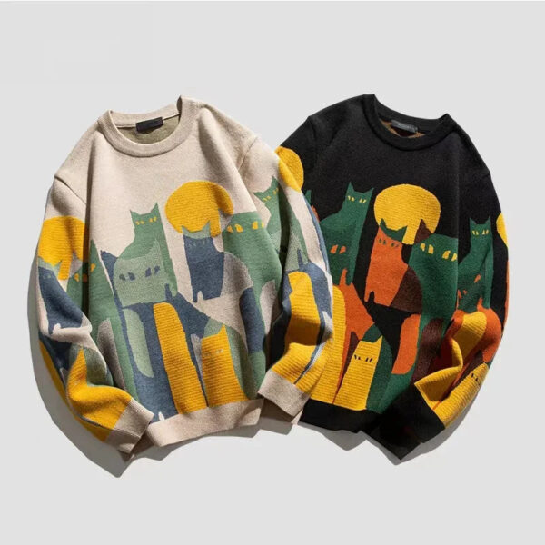 Sd95f57bd23124c2fb3075fb8cdf5c007D.jpg 2024 Autumn Knitted Sweater Men Women Winter Harajuku Cartoon Full Cat Print Pullover Vintage Causal Loose Sweaters Streetwear