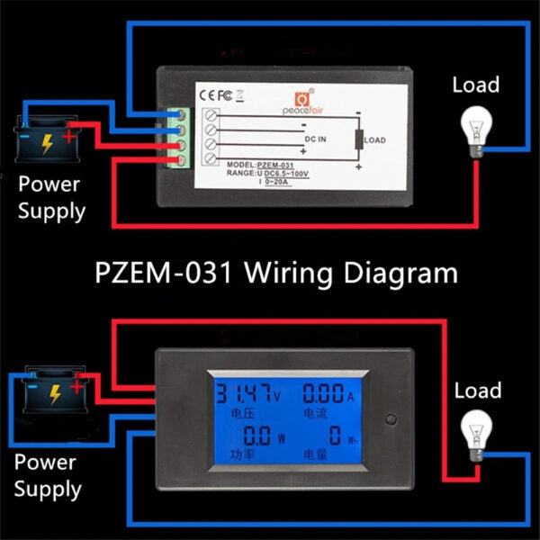 Sda6c527cb5f447b680bc11d3c24aa6aad.jpg PZEM-031 Digital Wattmeter Voltmeter Ammeter DC 6.5-100V 4in1 LCD Voltage Current Power Energy Consumption Meter
