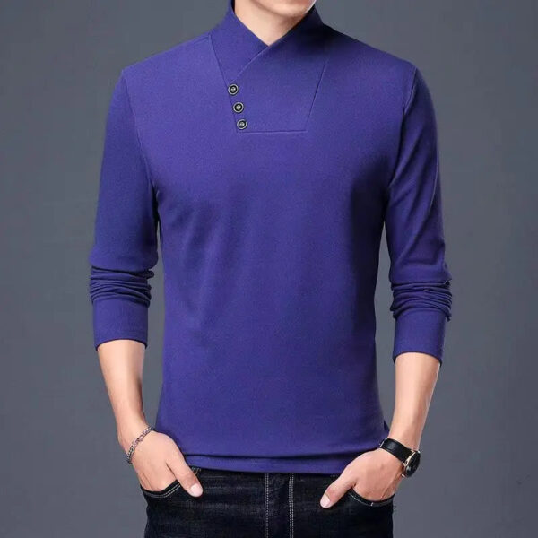 Double Sided Velvet Men Casual Sweater Fashion Versatile Autumn Winter Long Sleeve Solid Embroidered Button Bottoming Pullovers