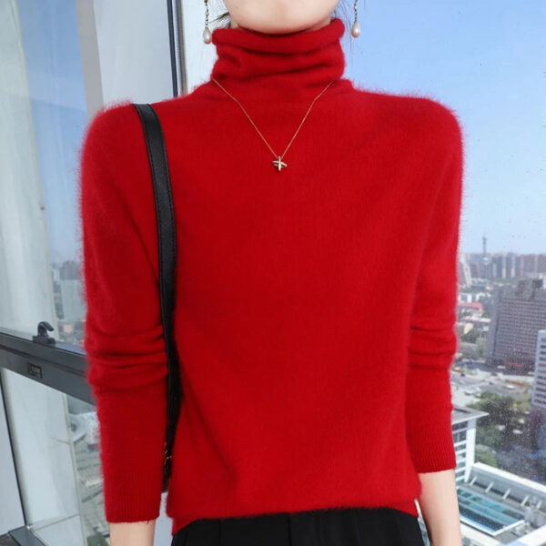 Sde06155c9eb846f9ad323585a48167a4T.jpg Autumn And Winter New 100% Pure Mink Cashmere Sweater Women's Pile Collar Pullover Slim Sweater Knitted Bottoming Shirt