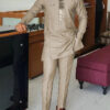 Men's chic casual white geometric print two-piece suit