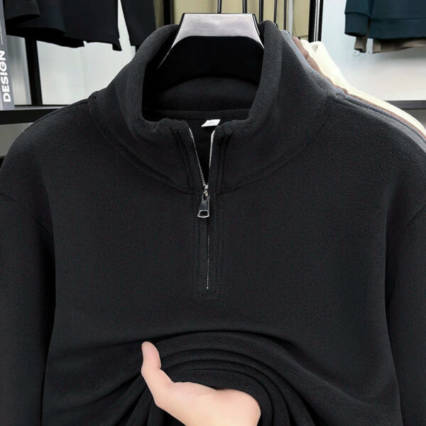 Sde33f6c756984b048937f2c43dc2c52cN.jpg 2025 Autumn/Winter New Men's Stand Up Collar Half Zipper Solid Color Hoodie with Velvet Versatile Warm Thick Top for Men