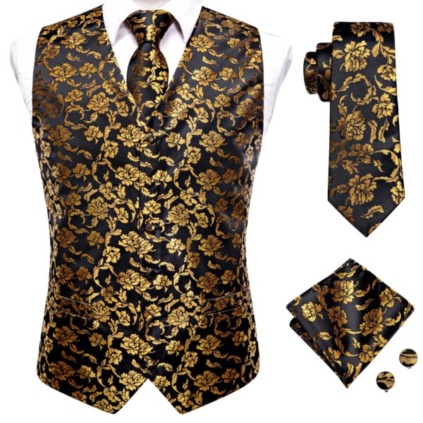 Wedding Purple Men Vest Paisley Floral Necktie Handkerchief Cufflinks Sets Blue Green Red Male Sleeveless V-Neck Waistcoat Party
