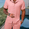 Sdfa5ec91ffe14b3dba489764060d563dS.jpg Spring And Summer New Sports Men's Polo Casual Solid Color Loose Short-sleeved Drawstring Shorts Cardigan Striped Sports Suit