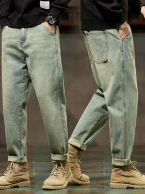 Sdfc79374cfe94ba0ba3798e8f189c8dce.jpg Men's Spring 2026 Loose Harem Pants Denim Retro Solid Comfortable Harajuku Straight Jeans Simple Fashion Versatile Cargo Trouser