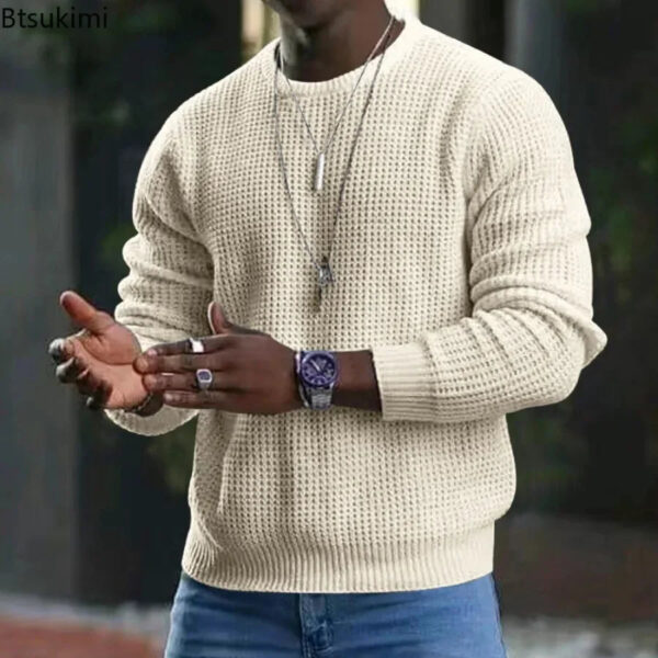 Se02b1e8c2c91407082995629914c158cp.jpg New 2026 Men's Waffle Knitted Sweaters Solid Loose Casual O-neck Pullover Tops Spring Autumn Long Sleeve Sweatshirt Male Sweater