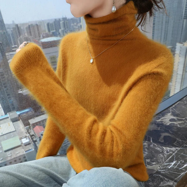 Se0d87c7b7a17400ba4f19b0e70b0653eF.jpg Autumn And Winter New 100% Pure Mink Cashmere Sweater Women's Pile Collar Pullover Slim Sweater Knitted Bottoming Shirt