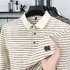 Se143c2803215420d9b8e85a004ac5641P.jpg Men's Striped Long Sleeved T-shirt Polo Shirt Button Up Men's Stand Up Collar, Winter Double-sided German Velvet Base Shirt
