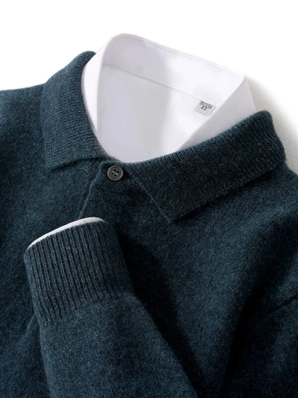 Se1c2c3546b7447b79c61c006dca2316ad.jpg New Men's POLO Collar Sweater Autumn Winter Thick Long Sleeve Business Pullovers 100% Merino Wool Knitwear Shirt Basic Clothes