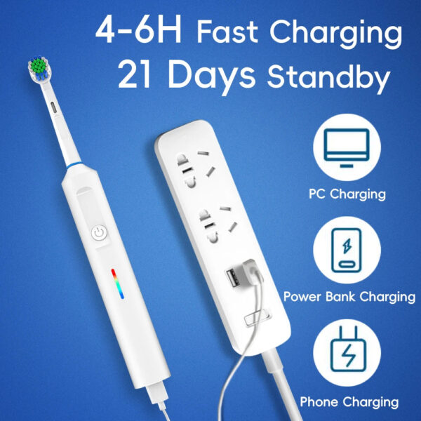 Se1d01f0bc2594592bae1ec27b7390d84j.jpg Smart Rotating Electric Toothbrush, Round Head Rechargeable Electric Toothbrush with 6 Heads, Compatible with Oral B Brush Heads