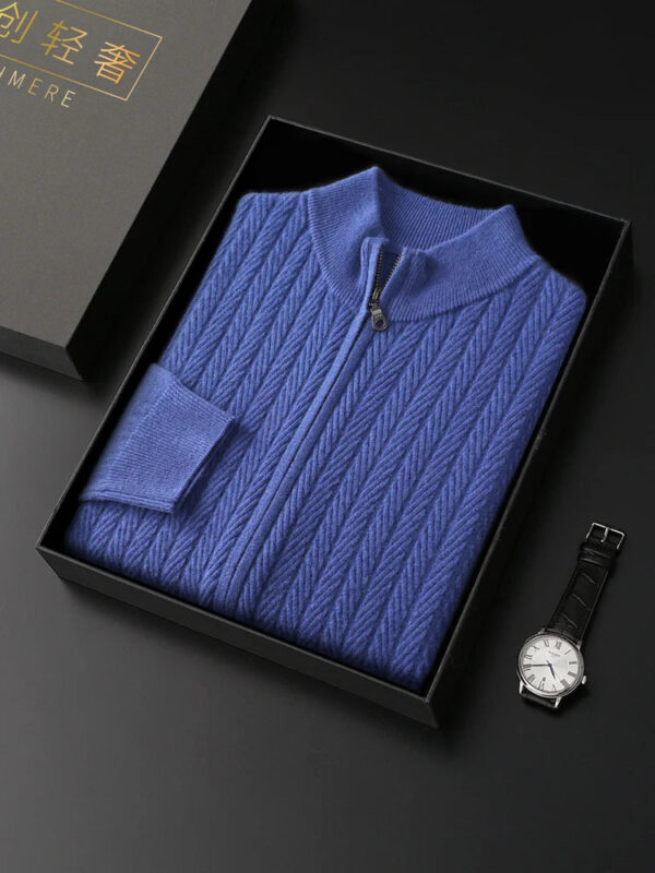 Se1d55a966725412688fd4dea8760dda2M.jpg Thick Men's Mock Neck Cardigan 100% Merino Wool Sweater Autumn Winter Smart Casual Cashmere Knitwear Jacquard Texture Clothing