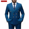 Men Double Breasted Suit Black Slim Fit High Quality Wedding Costume Party Prom Gold Button Male Suits