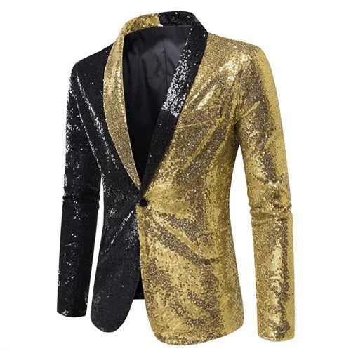 Se29162a5e1f04e688c6a129f692431818.jpg Fashion Men Luxurious Sequin Plaid Suit Jacket Gold / Silver Singer Host Stage Party Loose Dress Blazer Coats