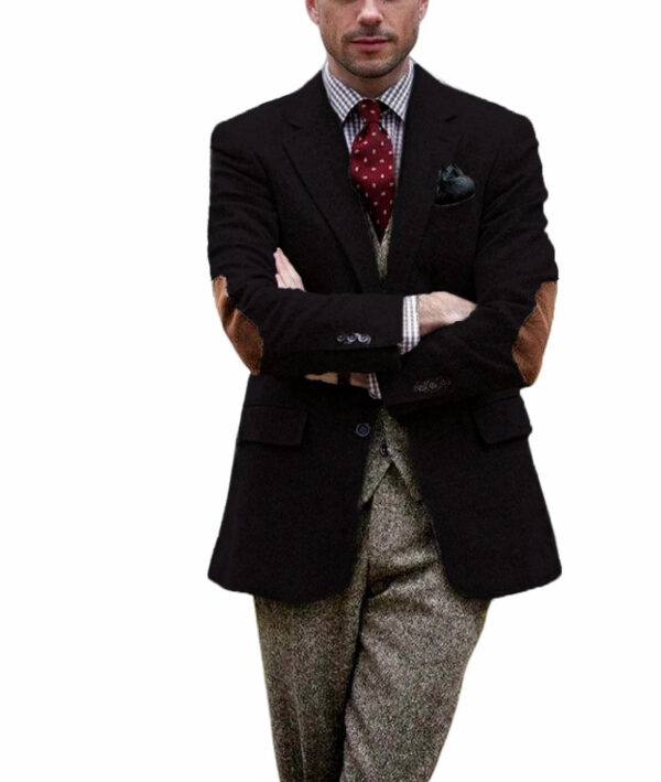 Vintage Winter Tweed Suits Brown Tweed Men Suits With Patch Design Costume Homme Smart Business Formal Wedding Suits 1 Pieces