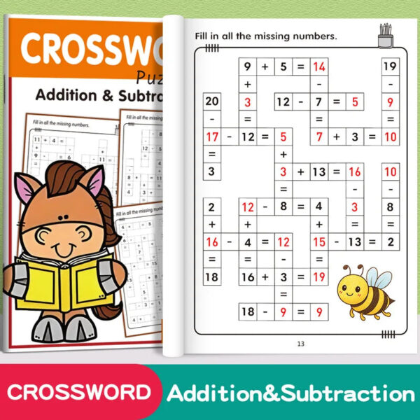 Se317a232b5934d34b27e5f85c93e46afC.jpg 32 Pages Crossword Puzzles Addition Subtraction Math Workbook For 3-8 Ages