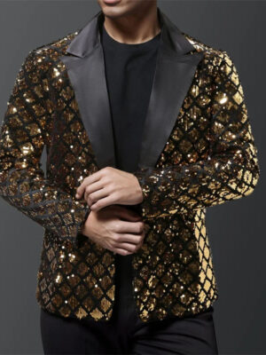 Se358a715a975494ab9e8993bc51900ebE.jpg Fashion Men Luxurious Sequin Plaid Suit Jacket Gold / Silver Singer Host Stage Party Loose Dress Blazer Coats