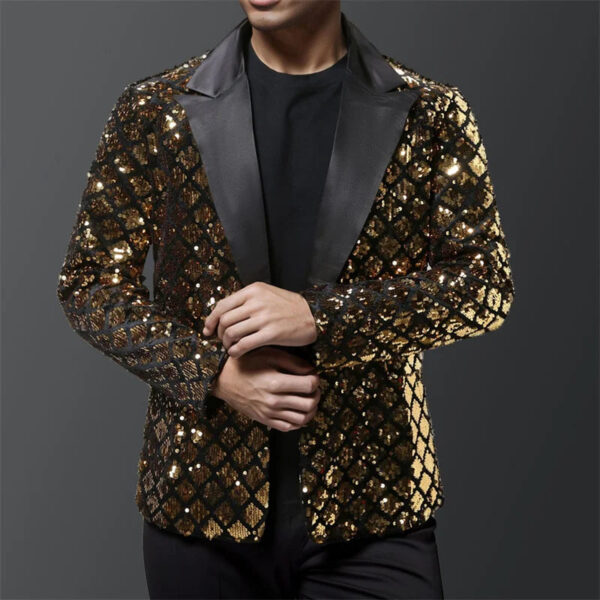 Se358a715a975494ab9e8993bc51900ebE.jpg Fashion Men Luxurious Sequin Plaid Suit Jacket Gold / Silver Singer Host Stage Party Loose Dress Blazer Coats