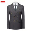 Men Double Breasted Suit Black Slim Fit High Quality Wedding Costume Party Prom Gold Button Male Suits
