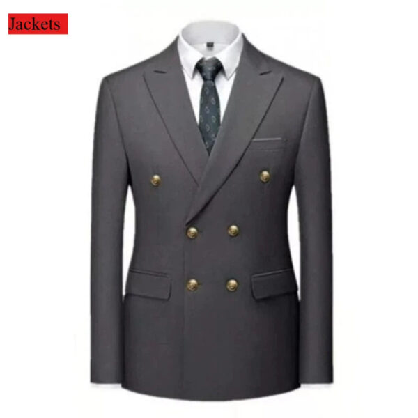 Men Double Breasted Suit Black Slim Fit High Quality Wedding Costume Party Prom Gold Button Male Suits