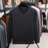 Se4c396a4b5974e34b4f33e7369c4036e3.jpg 2025 Men's V-Neck Basic Solid Color Sweatshirt Warm Autumn Knitted Oversize Pullover Elastic round Neck Sweater for Casual Wear