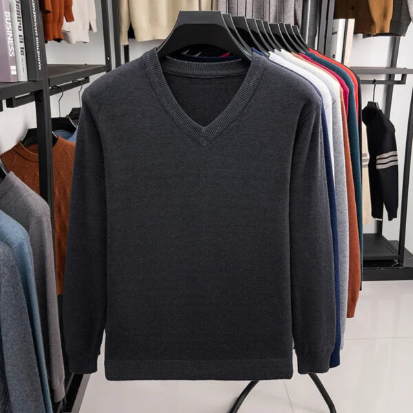 Se4c396a4b5974e34b4f33e7369c4036e3.jpg 2025 Men's V-Neck Basic Solid Color Sweatshirt Warm Autumn Knitted Oversize Pullover Elastic round Neck Sweater for Casual Wear