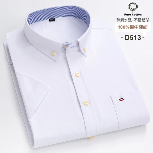Se614c2ada9dc4eceab9bc06dcb6dbdfeP.jpg Fashionable Men's Shirt Short Sleeve 100% Cotton Oxford Stripe Plaid Formal Men's Casual Social Shirt Available in Large Sizes