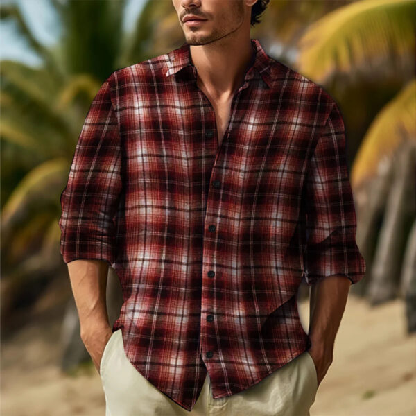Se64a45870b774e14876b862b574c1e1ek.jpg Fashion Men's Spring and Autumn Everyday casual British Academy Style Yarn-Dyed Plaid Plus-Size Loose Lapel Long-Sleeved Shirt