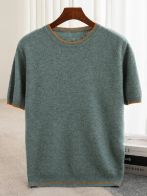 Se694d804510341aea6fead756e6c78cdH.jpg 2025 Spring/Summer New Fashion O-Neck Knit Short Sleeve Spliced Business Casual T-Shirts Men's Clothing Loose Tops England Tees