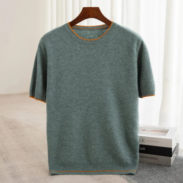 Se694d804510341aea6fead756e6c78cdH.jpg 2025 Spring/Summer New Fashion O-Neck Knit Short Sleeve Spliced Business Casual T-Shirts Men's Clothing Loose Tops England Tees