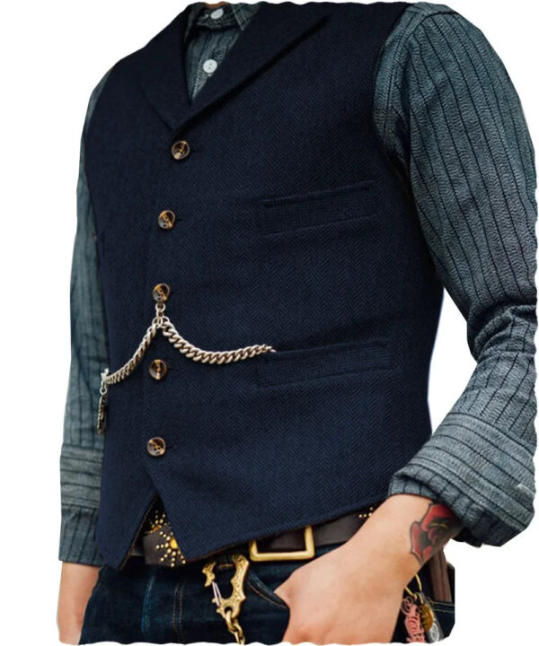 Se792505c3f6440f7b78fb944b0d2751cQ.jpg Wool Tweed Men's Suits Vest for Groomsmen Wedding Lapel Casual Slim Business Vests Sleeveless Waistcoat Male Gilet Homme Vests