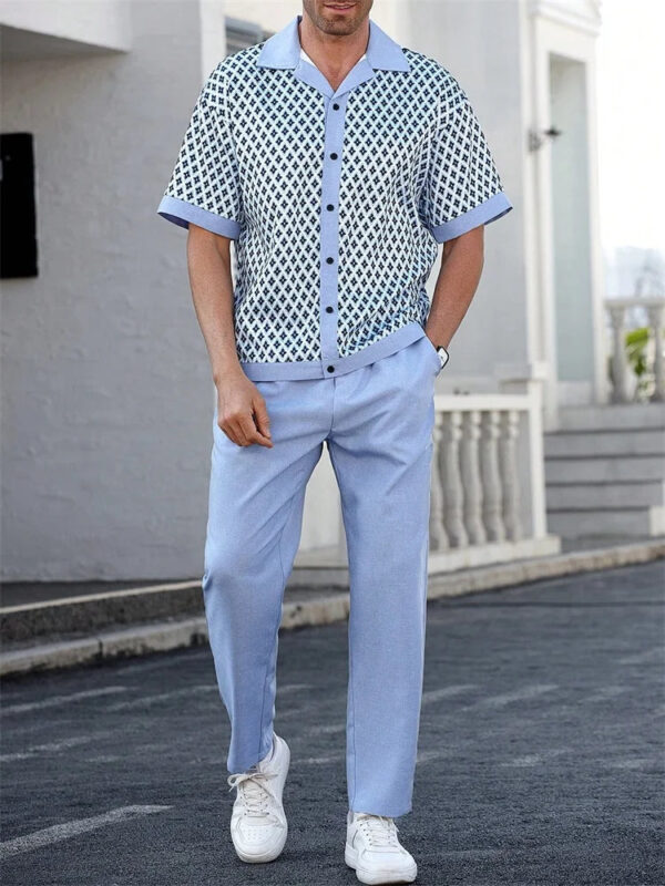 Se89ef6e8ccf244b6bc1b8ff14a541ae9s.jpg Light Blue Striped 3D Printed Men's Autumn Shirt Set, Outdoor Sports Casual Men's Lapel Shirt And Casual, Trendy And Fashionable