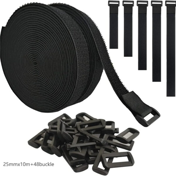 Se90d961e709a40ef834eb55e45f2182fN.jpg Hook and Loop Straps with 24pcs Buckles, Heavy Duty Nylon Reusable Cut-to-Length Molle Straps for Cable Organizer or Storage