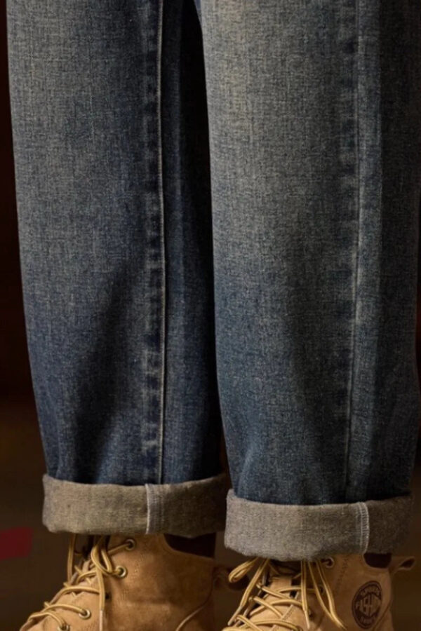 Se9c0f81f73f948b2939386e3b5d7f7d3G.jpg Mens Elastic Waist Jeans Relaxed Fit Men's Blue Jeans with Elastic Waist with Zipper and Button