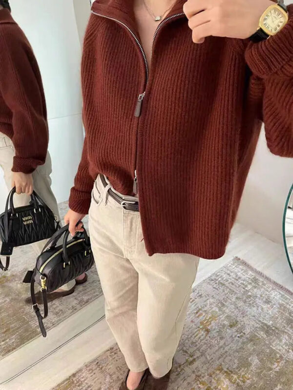 Se9dea008546b4b2ab03b173a701d8dadX.jpg New 2025 high-end autumn and winter knitted women's lapel cashmere wool sweater casual short women's cardigan 100% wool sweater