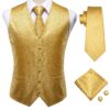 Wedding Purple Men Vest Paisley Floral Necktie Handkerchief Cufflinks Sets Blue Green Red Male Sleeveless V-Neck Waistcoat Party